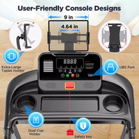 Tapis de course pliant capacité 300lbs pour la maison, tapis de course à inclinaison 3HP, 64+7 programmes, tapis de course portable, 7.5MPH, bande 5 couches, cours de jogging marche gratuits