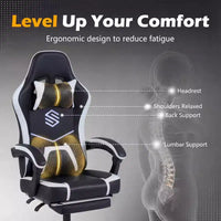 Fauteuil de jeu Costway avec appuie-tête, support lombaire, accoudoirs articulés, dossier inclinable Noir et blanc/Bleu marine et noir