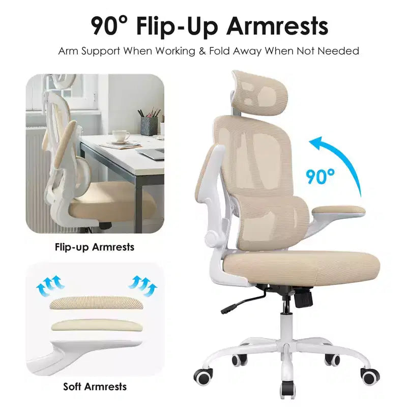 Chaise de bureau ergonomique en maille TUYOHW avec support lombaire réglable, appui-tête et accoudoirs relevables, chaise de bureau à domicile pour l'étude, salle de jeux