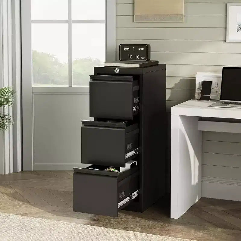 Classeur métallique vertical à 3 tiroirs et serrure pour dossiers de format Lettre, Légal, A4, F4, meuble de rangement de bureau, meuble à tiroirs pour bureau