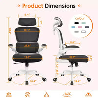 Chaise ergonomique en maille respirante KERDOM avec support lombaire, accoudoirs relevables, chaise de bureau gamer pour la maison ou le bureau