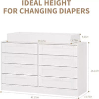 Commode à langer pour chambre de bébé, commode moderne avec 8 tiroirs en bois, table à langer multi-tiroirs avec plateau de sécurité