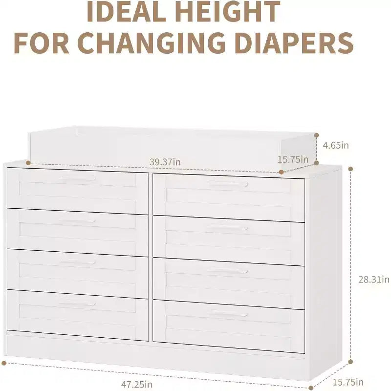 Commode à langer pour chambre de bébé, commode moderne avec 8 tiroirs en bois, table à langer multi-tiroirs avec plateau de sécurité
