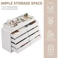 Commode à langer pour chambre de bébé, commode moderne avec 8 tiroirs en bois, table à langer multi-tiroirs avec plateau de sécurité