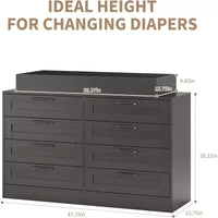Commode à langer pour chambre de bébé, commode moderne avec 8 tiroirs en bois, table à langer multi-tiroirs avec plateau de sécurité