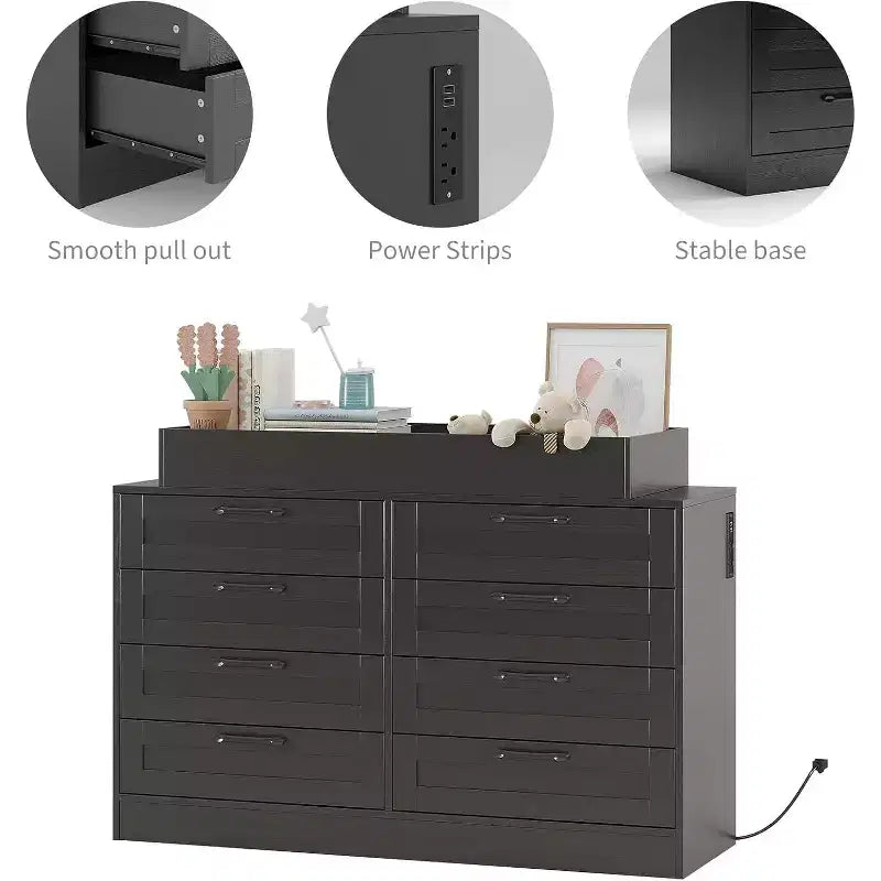 Commode à langer pour chambre de bébé, commode moderne avec 8 tiroirs en bois, table à langer multi-tiroirs avec plateau de sécurité