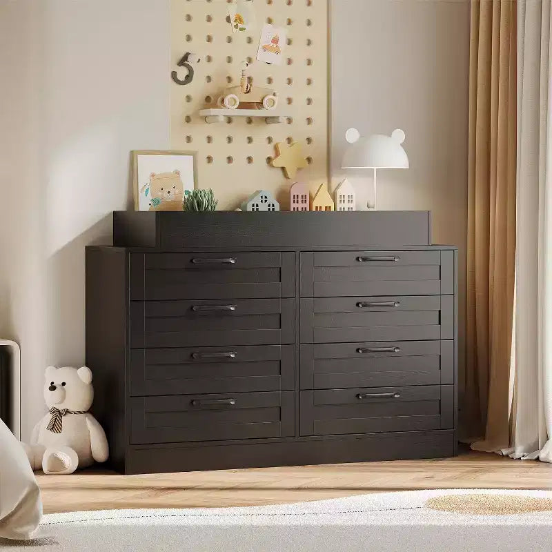 Commode à langer pour chambre de bébé, commode moderne avec 8 tiroirs en bois, table à langer multi-tiroirs avec plateau de sécurité