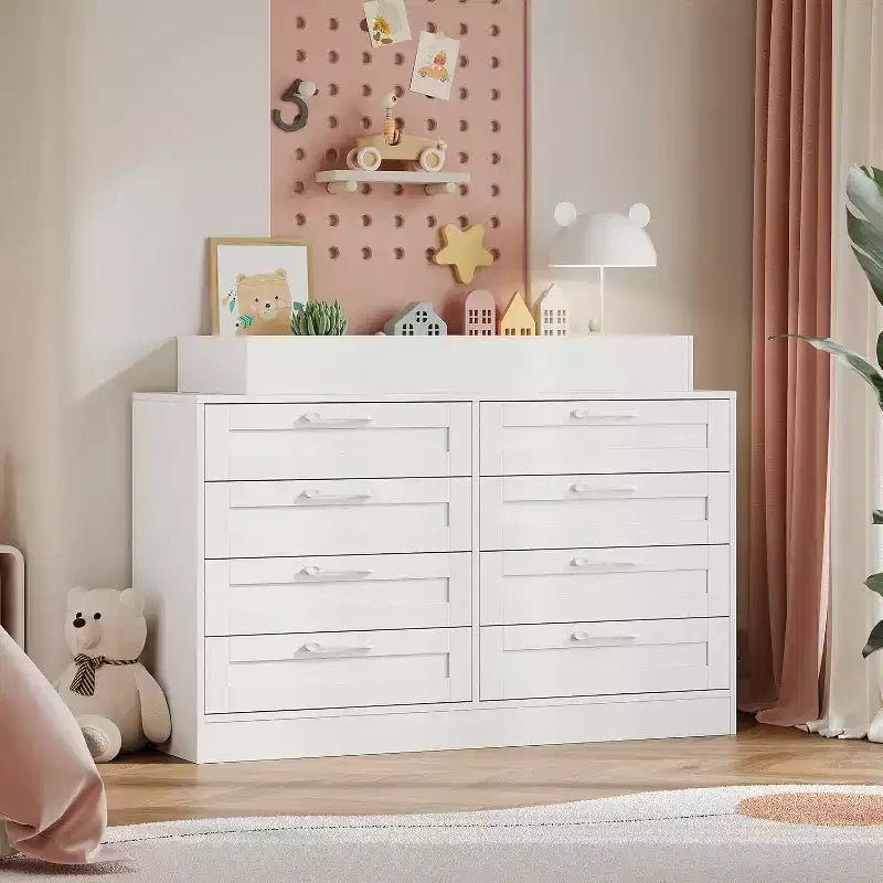 Commode à langer pour chambre de bébé, commode moderne avec 8 tiroirs en bois, table à langer multi-tiroirs avec plateau de sécurité