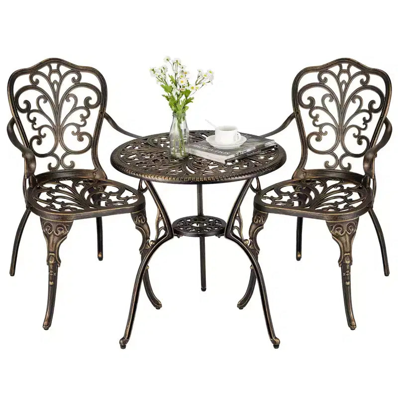 Ensemble de bistrot COZONY en fonte d'aluminium, 3 pièces, table et chaises de patio extérieur avec trou pour parasol pour balcon et jardin