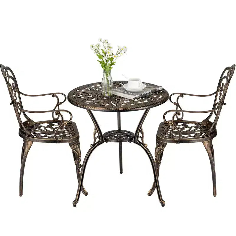 Ensemble de bistrot COZONY en fonte d'aluminium, 3 pièces, table et chaises de patio extérieur avec trou pour parasol pour balcon et jardin