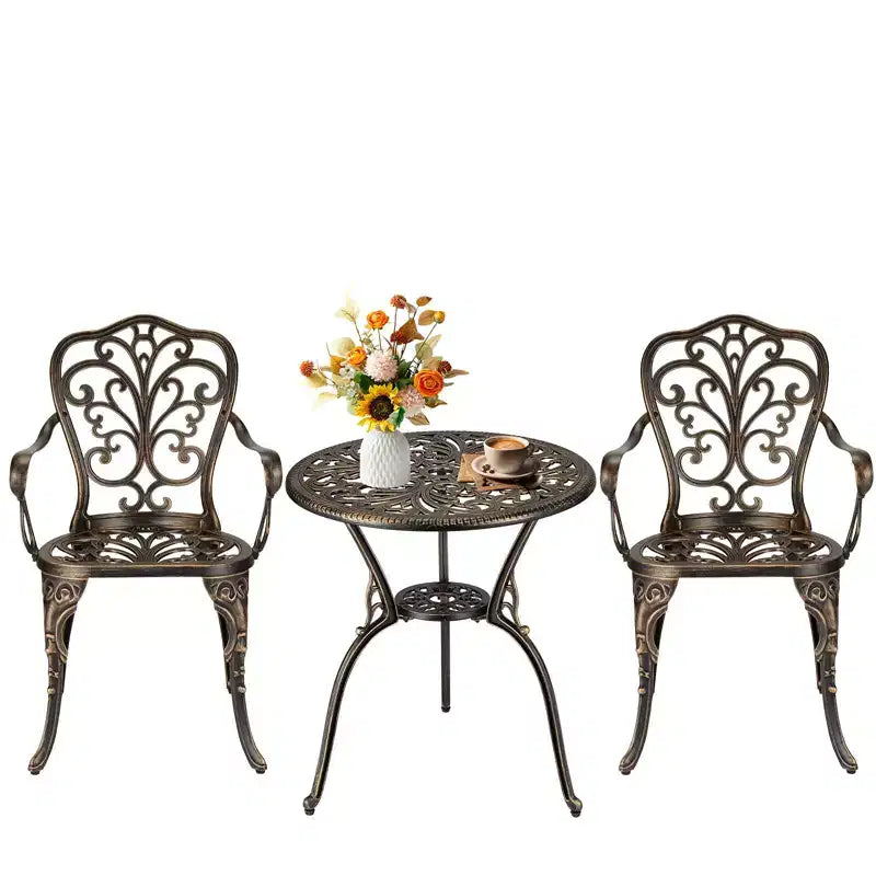 Ensemble de bistrot COZONY en fonte d'aluminium, 3 pièces, table et chaises de patio extérieur avec trou pour parasol pour balcon et jardin