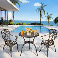 Ensemble de bistrot COZONY en fonte d'aluminium, 3 pièces, table et chaises de patio extérieur avec trou pour parasol pour balcon et jardin