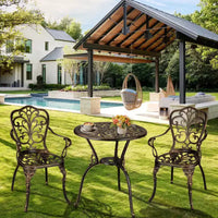Ensemble de bistrot COZONY en fonte d'aluminium, 3 pièces, table et chaises de patio extérieur avec trou pour parasol pour balcon et jardin