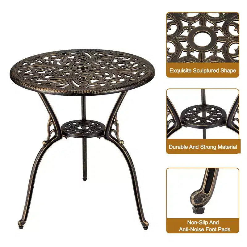 Ensemble de bistrot COZONY en fonte d'aluminium, 3 pièces, table et chaises de patio extérieur avec trou pour parasol pour balcon et jardin