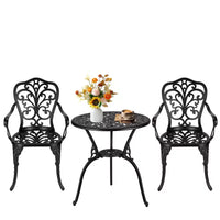 Ensemble de bistrot COZONY en fonte d'aluminium, 3 pièces, table et chaises de patio extérieur avec trou pour parasol pour balcon et jardin