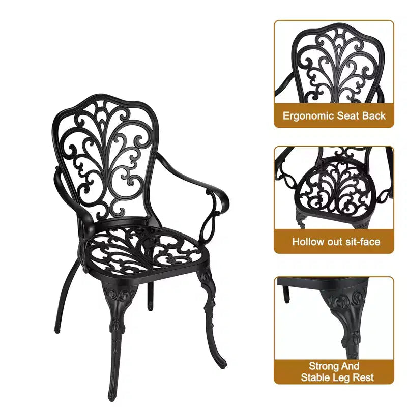Ensemble de bistrot COZONY en fonte d'aluminium, 3 pièces, table et chaises de patio extérieur avec trou pour parasol pour balcon et jardin