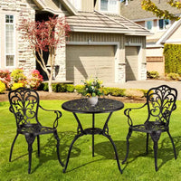 COZONY Cast Aluminum Bistro Set, 3-Piece Outdoor Patio Table and Chairs with Umbrella Hole for Balcony Garden
