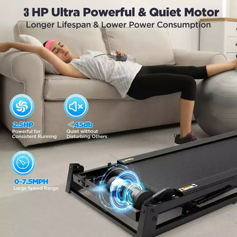 Tapis de course incliné 3 CV, capacité de 136 kg, tapis de course pliable pour la maison, 71 programmes d'entraînement, double haut-parleur Bluetooth et contrôle via application intelligente, tapis de course pour marche et jogging