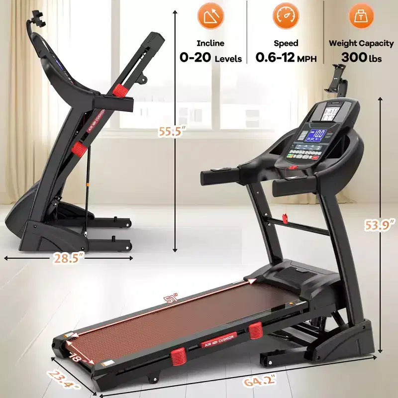 Tapis de course pliable 5 CV avec inclinaison automatique de 20 %, supporte 180 kg, pour la maison, contrôle personnalisé par application, 71 programmes, vitesse rapide de 19 km/h pour une intensité d'entraînement variée