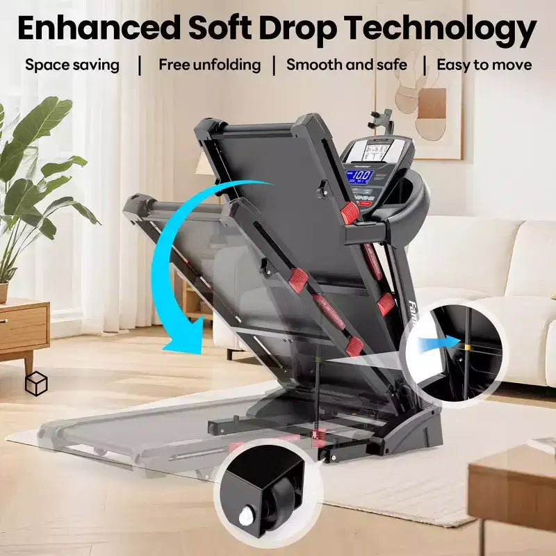 Tapis roulant pliable avec inclinaison automatique de 20%, moteur de 5,1 CV pour la maison, capacité de 136 kg, double haut-parleur HiFi, contrôle par application avec course virtuelle, 71 programmes.