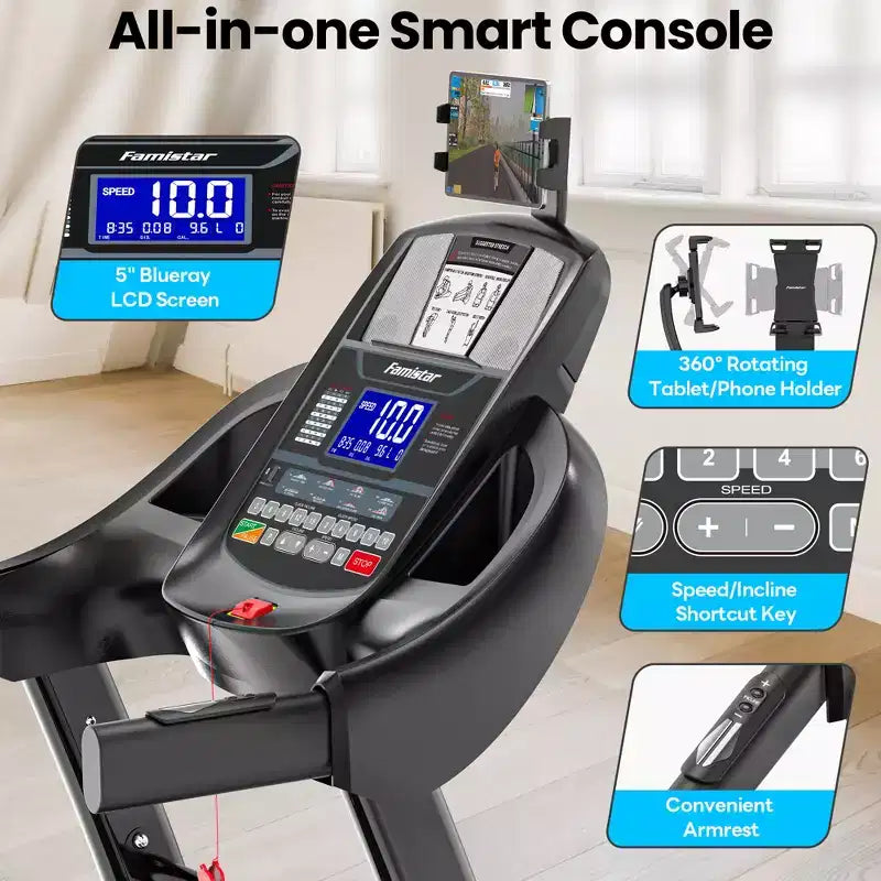 Tapis roulant pliable avec inclinaison automatique de 20%, moteur de 5,1 CV pour la maison, capacité de 136 kg, double haut-parleur HiFi, contrôle par application avec course virtuelle, 71 programmes.