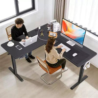 HOMDOX Bureau d'angle en L de 63 x 55 Elec. avec prises/tapis de souris/crochet, réglable en hauteur, pour la maison/bureau/écriture/jeux 2026 Nouvelle station de travail informatique