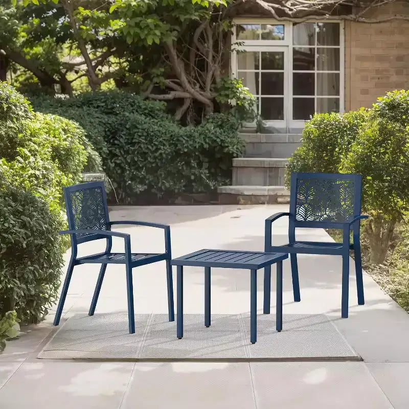 EROMMY Ensemble bistro d'extérieur pour 2, ensemble de mobilier de porche moderne empilable, ensemble de mobilier de terrasse imperméable avec 2 chaises et 1 table basse