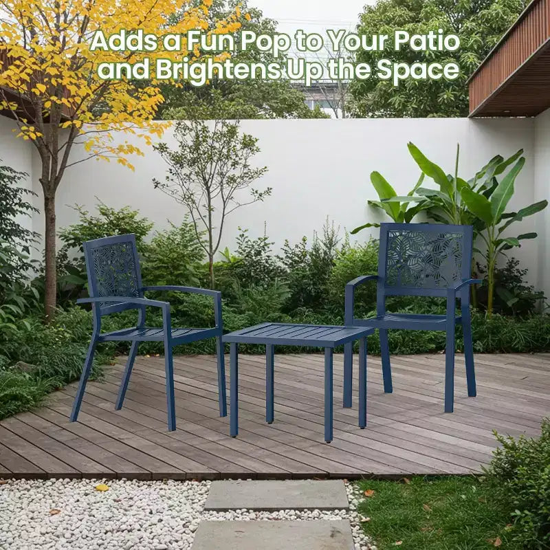 EROMMY Ensemble bistro d'extérieur pour 2, ensemble de mobilier de porche moderne empilable, ensemble de mobilier de terrasse imperméable avec 2 chaises et 1 table basse