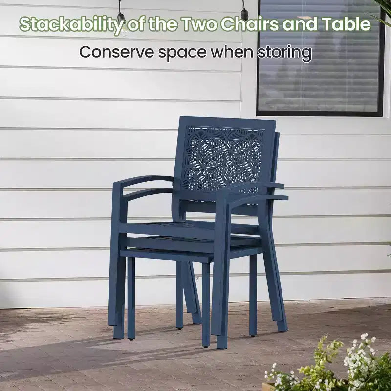 EROMMY Ensemble bistro d'extérieur pour 2, ensemble de mobilier de porche moderne empilable, ensemble de mobilier de terrasse imperméable avec 2 chaises et 1 table basse