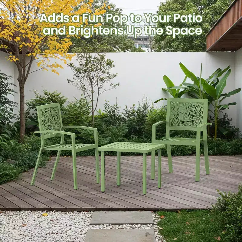 EROMMY Ensemble bistro d'extérieur pour 2, ensemble de mobilier de porche moderne empilable, ensemble de mobilier de terrasse imperméable avec 2 chaises et 1 table basse