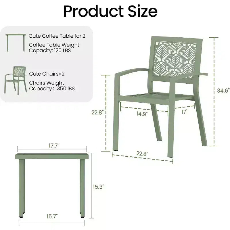 EROMMY Ensemble bistro d'extérieur pour 2, ensemble de mobilier de porche moderne empilable, ensemble de mobilier de terrasse imperméable avec 2 chaises et 1 table basse