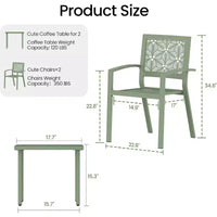 EROMMY Ensemble bistro d'extérieur pour 2, ensemble de mobilier de porche moderne empilable, ensemble de mobilier de terrasse imperméable avec 2 chaises et 1 table basse