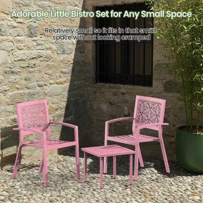 EROMMY Ensemble bistro d'extérieur pour 2, ensemble de mobilier de porche moderne empilable, ensemble de mobilier de terrasse imperméable avec 2 chaises et 1 table basse