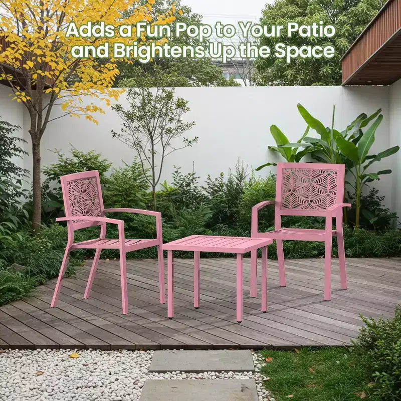 EROMMY Ensemble bistro d'extérieur pour 2, ensemble de mobilier de porche moderne empilable, ensemble de mobilier de terrasse imperméable avec 2 chaises et 1 table basse