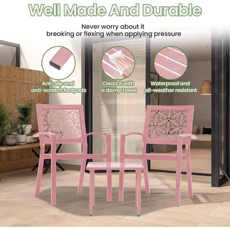 EROMMY Ensemble bistro d'extérieur pour 2, ensemble de mobilier de porche moderne empilable, ensemble de mobilier de terrasse imperméable avec 2 chaises et 1 table basse