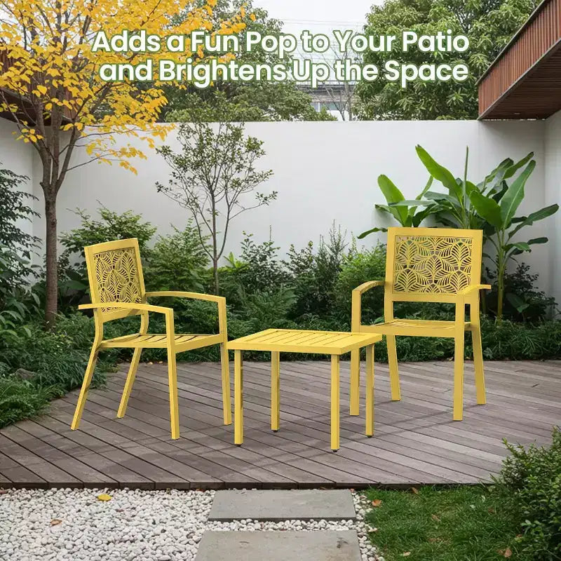 EROMMY Ensemble bistro d'extérieur pour 2, ensemble de mobilier de porche moderne empilable, ensemble de mobilier de terrasse imperméable avec 2 chaises et 1 table basse