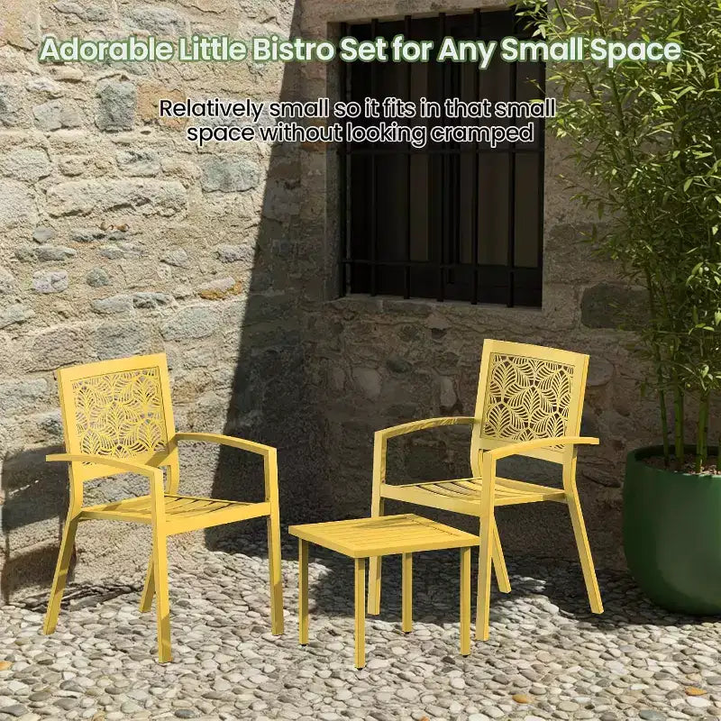 EROMMY Ensemble bistro d'extérieur pour 2, ensemble de mobilier de porche moderne empilable, ensemble de mobilier de terrasse imperméable avec 2 chaises et 1 table basse