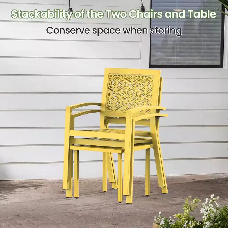 EROMMY Ensemble bistro d'extérieur pour 2, ensemble de mobilier de porche moderne empilable, ensemble de mobilier de terrasse imperméable avec 2 chaises et 1 table basse