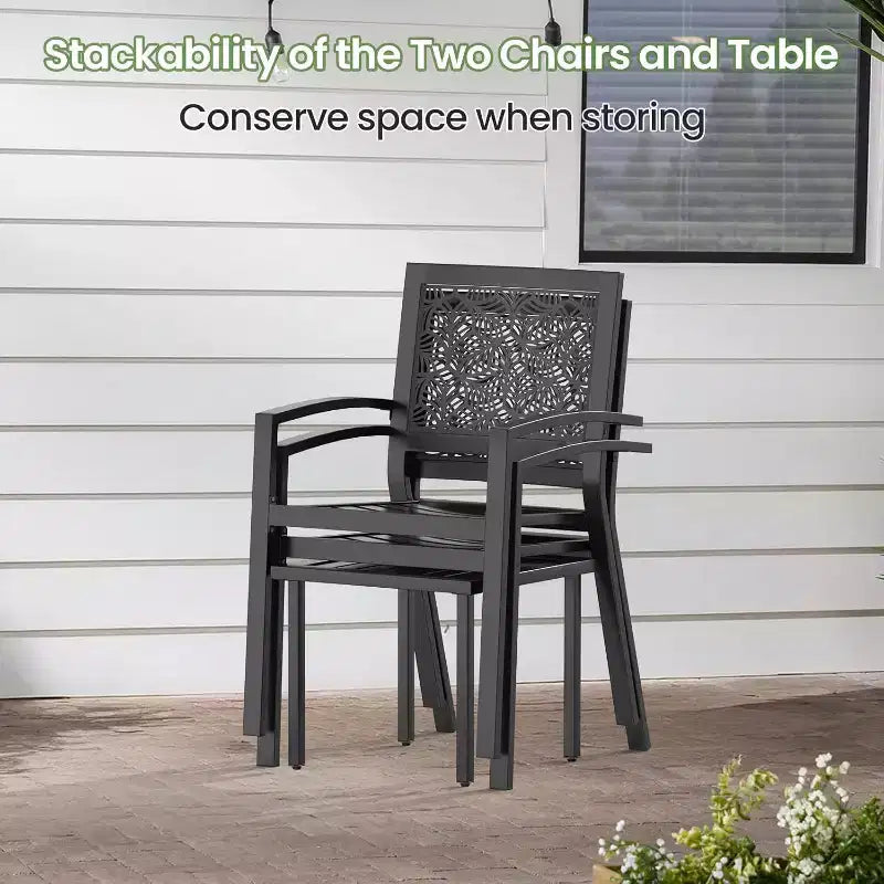 EROMMY Ensemble bistro d'extérieur pour 2, ensemble de mobilier de porche moderne empilable, ensemble de mobilier de terrasse imperméable avec 2 chaises et 1 table basse