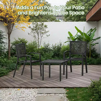 EROMMY Ensemble bistro d'extérieur pour 2, ensemble de mobilier de porche moderne empilable, ensemble de mobilier de terrasse imperméable avec 2 chaises et 1 table basse