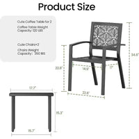 EROMMY Ensemble bistro d'extérieur pour 2, ensemble de mobilier de porche moderne empilable, ensemble de mobilier de terrasse imperméable avec 2 chaises et 1 table basse