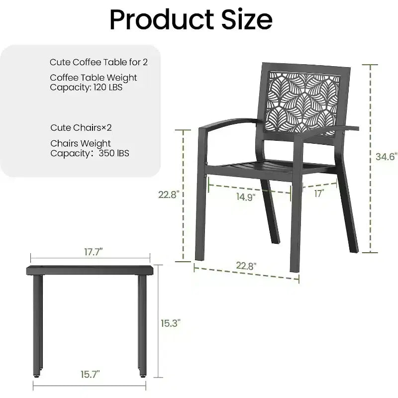 EROMMY Ensemble bistro d'extérieur pour 2, ensemble de mobilier de porche moderne empilable, ensemble de mobilier de terrasse imperméable avec 2 chaises et 1 table basse
