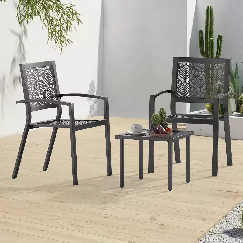 EROMMY Ensemble bistro d'extérieur pour 2, ensemble de mobilier de porche moderne empilable, ensemble de mobilier de terrasse imperméable avec 2 chaises et 1 table basse