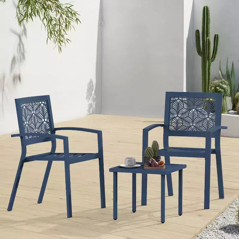 EROMMY Ensemble bistro d'extérieur pour 2, ensemble de mobilier de porche moderne empilable, ensemble de mobilier de terrasse imperméable avec 2 chaises et 1 table basse