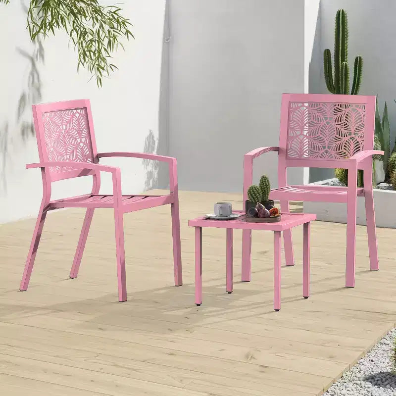EROMMY Outdoor Bistro Set for 2, Stackable Modern Porch Furniture Set,Waterproof Patio Furniture Set w/2 Chairs 1 Coffee Table