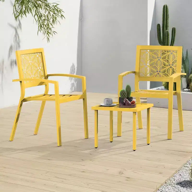 EROMMY Ensemble bistro d'extérieur pour 2, ensemble de mobilier de porche moderne empilable, ensemble de mobilier de terrasse imperméable avec 2 chaises et 1 table basse