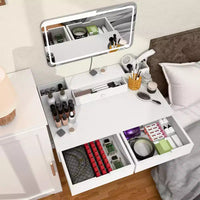 Coiffeuse moderne Okak avec miroir amovible, coiffeuse à maquillage réglable 3 modes de couleur, table de toilette pour salon, chambre, blanc