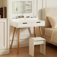 Coiffeuse moderne Okak avec miroir amovible, coiffeuse à maquillage réglable 3 modes de couleur, table de toilette pour salon, chambre, blanc
