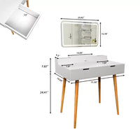 Coiffeuse moderne Okak avec miroir amovible, coiffeuse à maquillage réglable 3 modes de couleur, table de toilette pour salon, chambre, blanc