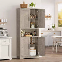 Armoire de rangement haute de 178 cm, buffet de cuisine moderne avec support micro-ondes et étagères réglables, idéale pour la salle à manger, la salle de bain